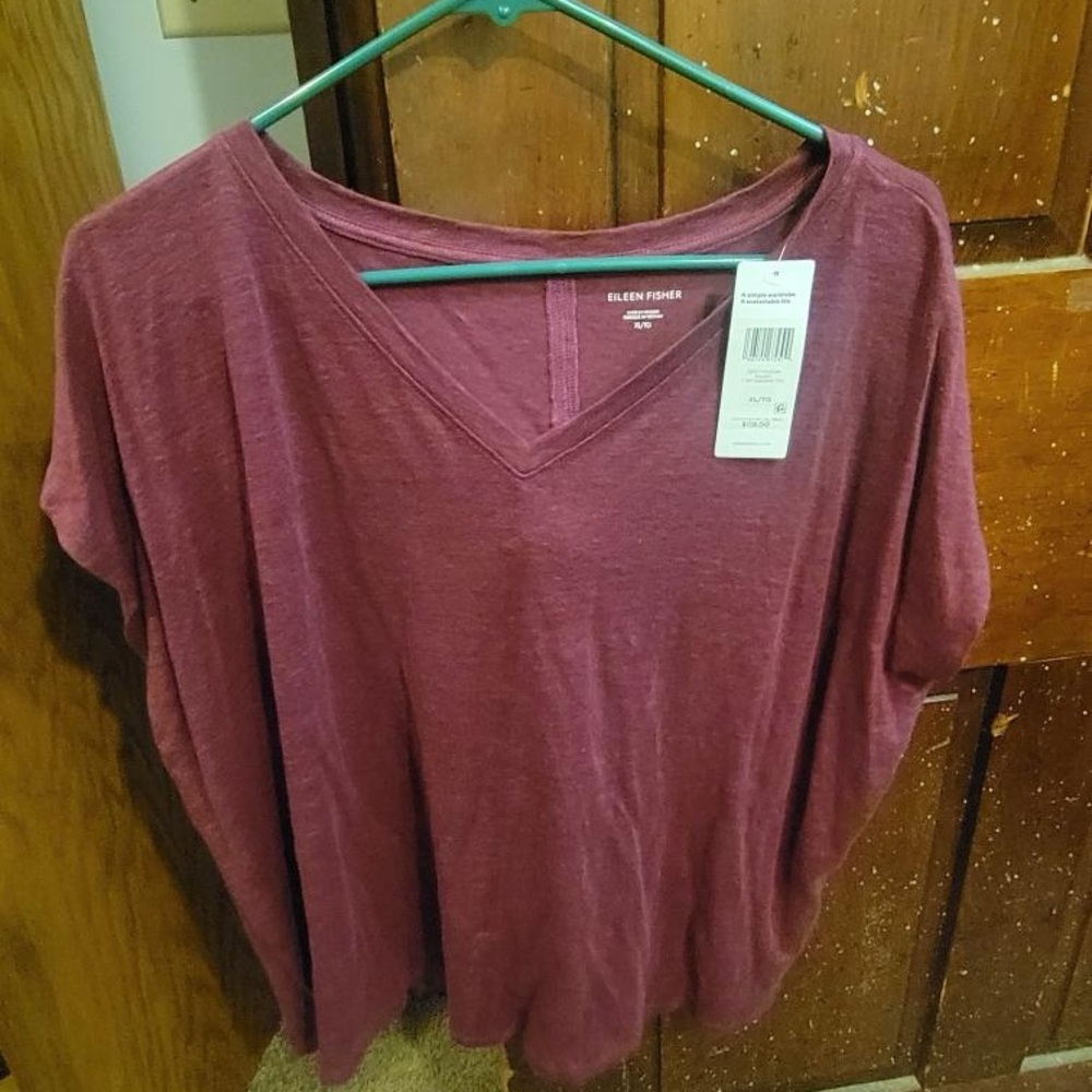 Eileen Fisher Burgundy V-Neck Top